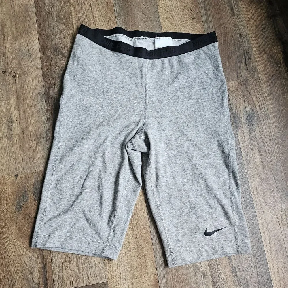 Nike Pro Dri-Fit Heather Gray Bike Shorts Spandex Compression Womens Large Y2K